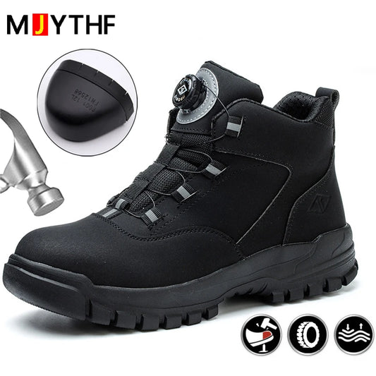 2024 Rotating Buttons Safety Shoes Men Waterproof Work Boots Men Anti-smash Anti-puncture Protective Shoes Steel Toe Boot Winter