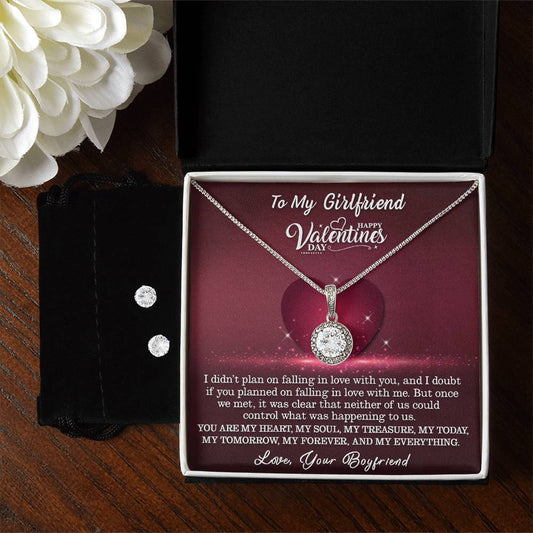 To My Girlfriend Happy Valentines Day - You Are My Heart - Eternal Hope Necklace + Clear CZ Earrings